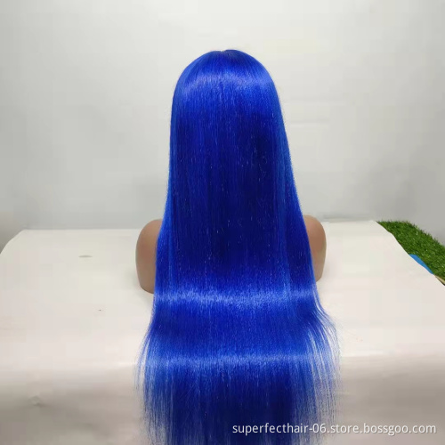 wholesale Indian Virgin Human Hair Blue Colored Lace Frontal Wig Vendor Lace Front Wig Human Hair For Black Women